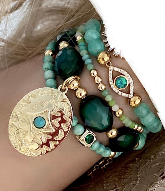 Vibrant green and gold stackable bracelets  $214 (saving of $35) or buy separately, starting from $42