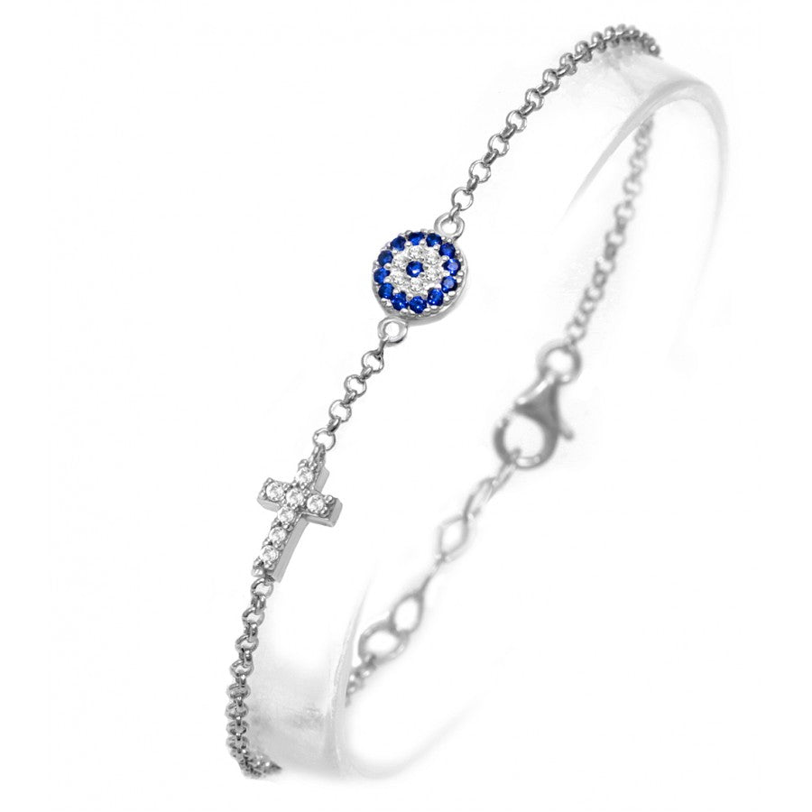 Classic Silver Snake Chain White MOP with Center CZ Evil Eye 