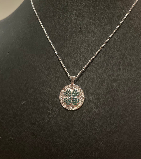 Emerald four leaf clover necklace