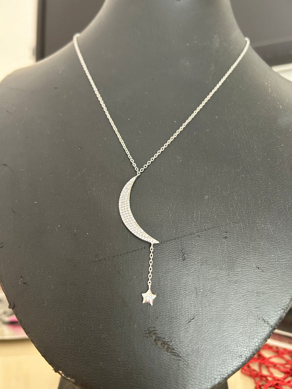 Drop crescent and star necklace