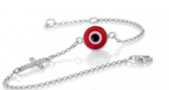 Greek Red or Blue Mati Evil Eye Cross Bracelet