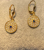 Designer Princess Evil Eye Earrings. Available in silver and 18K gold plated