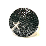 Black Silver Cross Ring with Cz Stones Disc