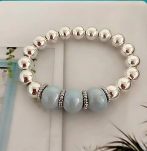 Hematite and ceramic beads stretch  bracelet