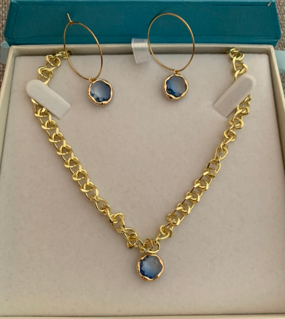 Crystal blue hoop earrings