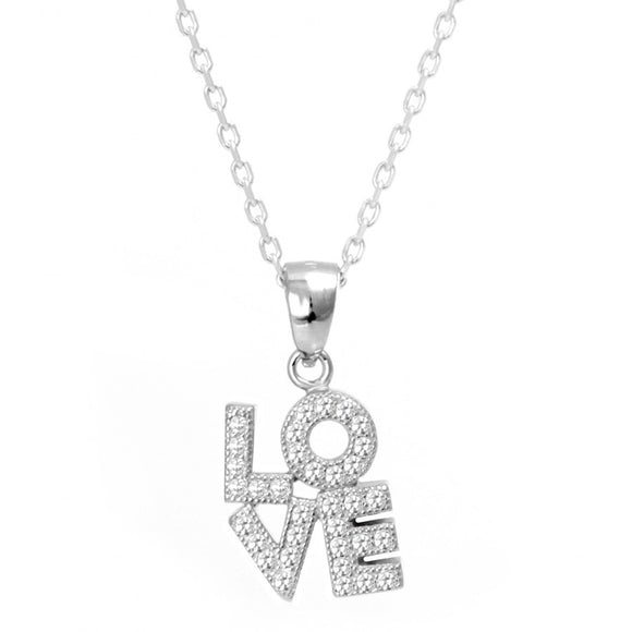 Silver Necklace with Cz Stones Love