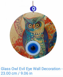 Glass Owl Evil Eye Wall Decoration 23cms