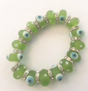Glass Evil Eye Bracelet - Green.