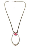 Long chain Necklace with Pink Pendant 45cm 04 Adjustable Short U Shape chain with Swarovski pink crystal -34cm