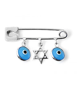 Star of David Charm Pin with Evil Eyes