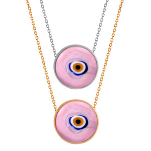 Designer Evil Eye Necklace - Pink Murano Glass