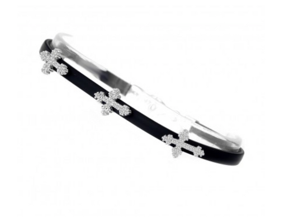 Silver Rubber Cross Charm Bracelet