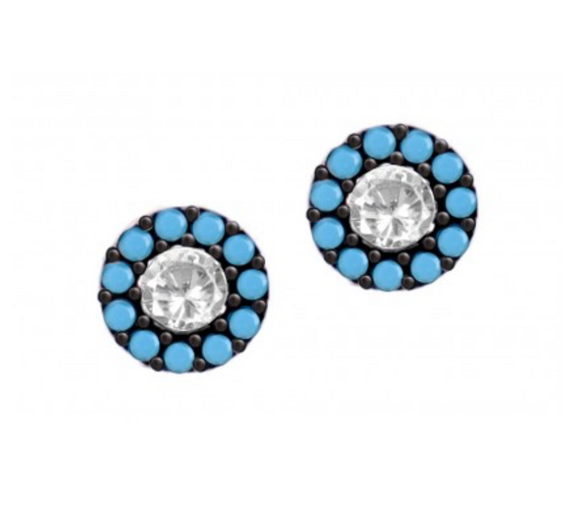 18K Gold Plated Earrings with Nano Turquoise and Clear Cz Stones