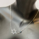 David Star With Turquoise Evil Eye Sideway Initial Necklace
