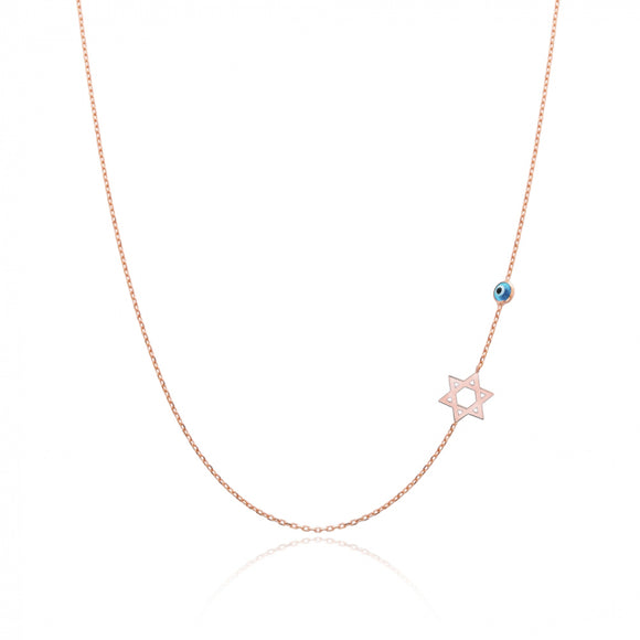 David Star With Turquoise Evil Eye Sideway Initial Necklace