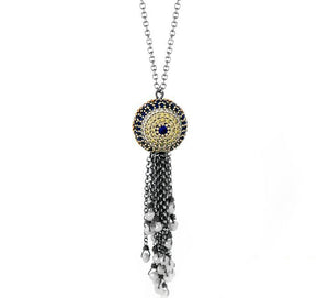 Designer Tassel Evil Eye Necklace with diamond sapphire
