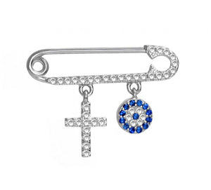 Baby Pin with Protection Evil Eye and Cross Charms