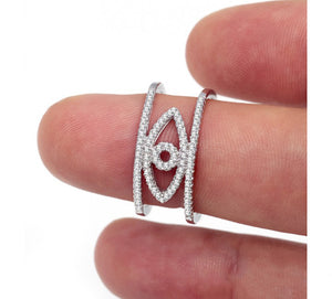 Double Bar Evil Eye Ring with CZ Stones