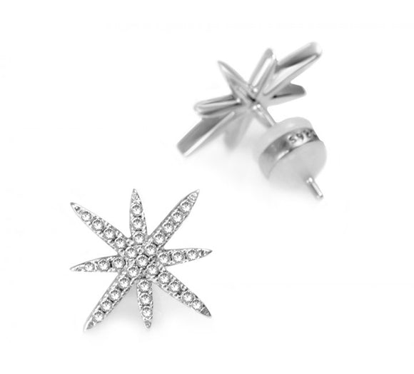 Silver Starburst Earrings with Cz Stones