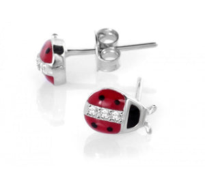 Children's Sterling Silver Red Ladybird Stud Earrings