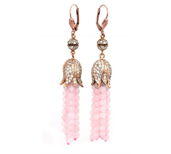 Tulip Earrings with Pink Opal CZ Stones