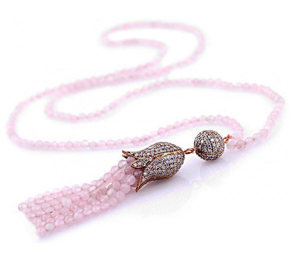 Tulip Necklace with Pink Opal CZ Stones