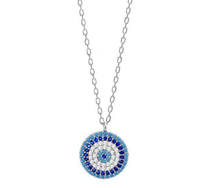 Evil Eye Necklace with Nano Turquoise and Blue, Clear CZ Stones.