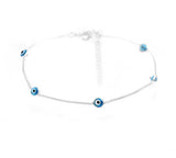 Silver Anklet  with light Evil Eye Beads