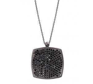 Square Necklace with Black Cz Stones