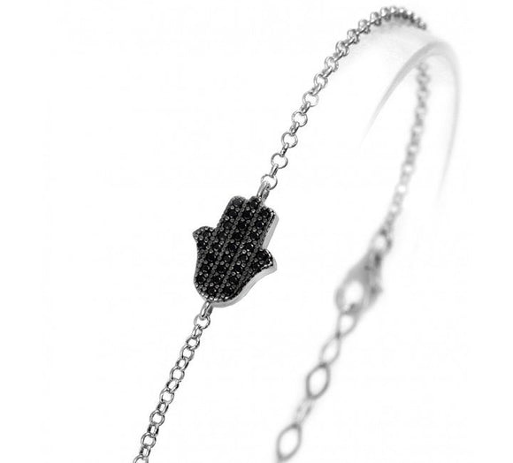 Hamsa Bracelet with Black Cz Stones