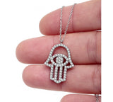 Silver Hamsa Necklace with Cz Stones