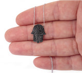 Hamsa Necklace with Black Cz Stones