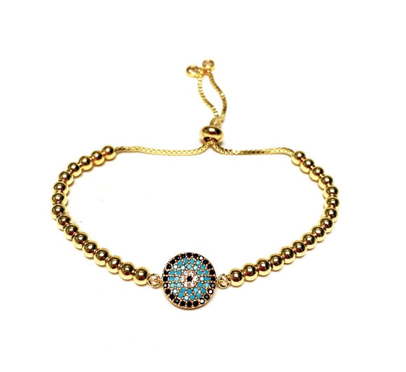 Artisan Jewellery - Gold Turquoise Evil Eye Bracelet