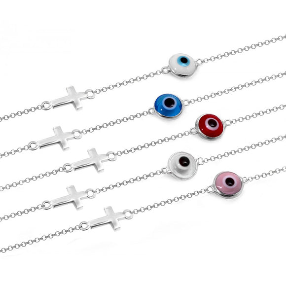Evil Eye Bracelet with Mini Cross. Only dark blue and red available.