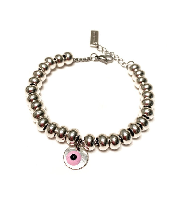 Artisan Jewellery - Pink Evil Eye Silver bracelet