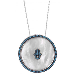Hamsa Hand Medallion Necklace. Length is ~34cm long when worn.